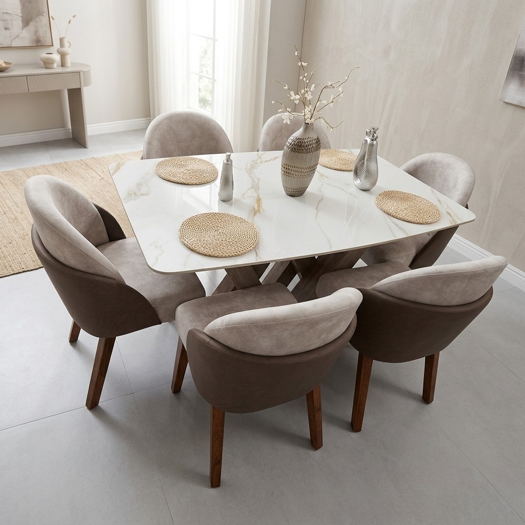 Juego de Comedor 6 Sillas Piedra Sinterizada y Mármol