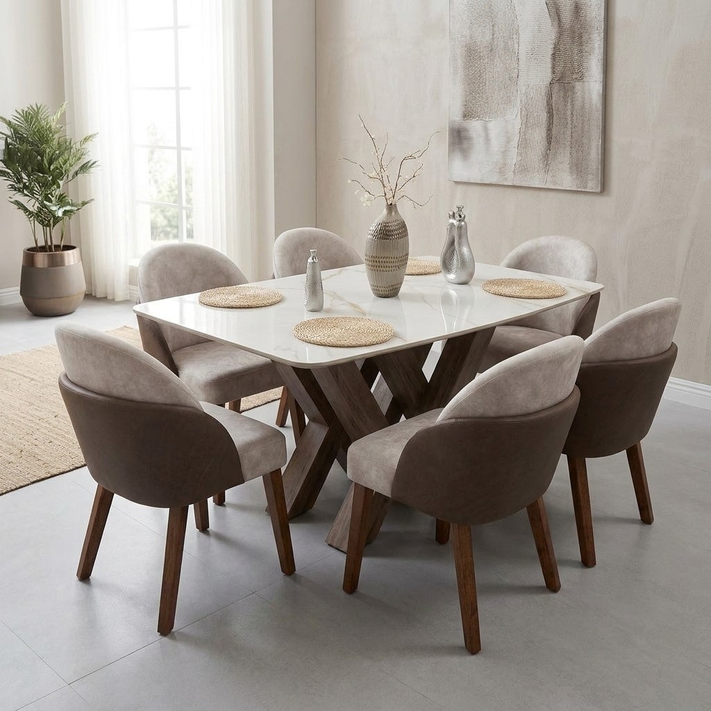Juego de Comedor 6 Sillas Piedra Sinterizada y Mármol