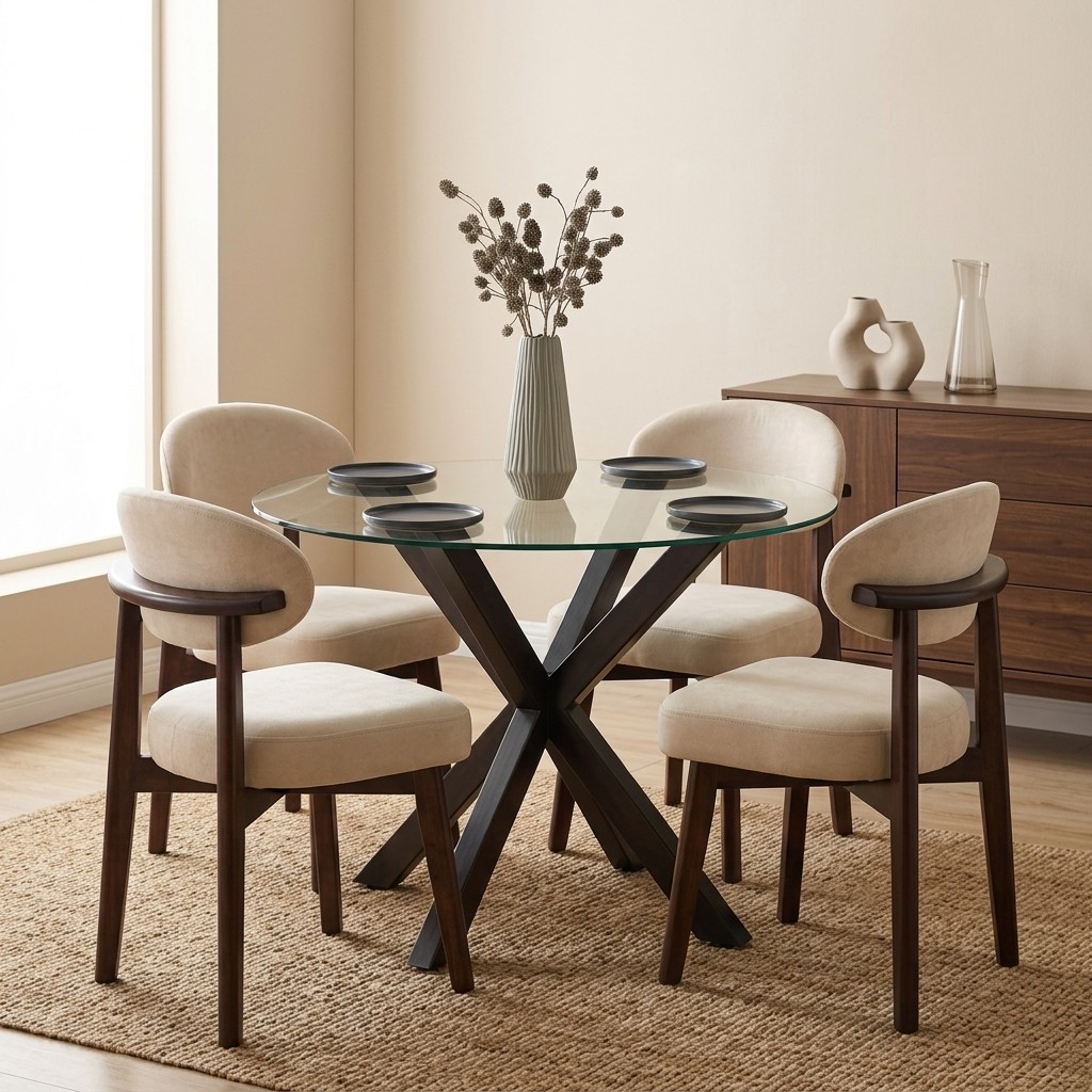 Juego de Comedor Redondo Asterisco Nogal 4 Sillas