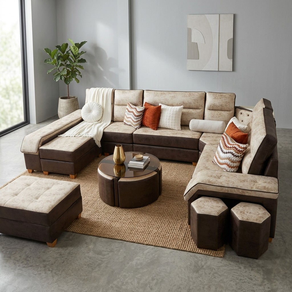 Juego de Sala Modular Rombo con Mesa de Centro y Puffs