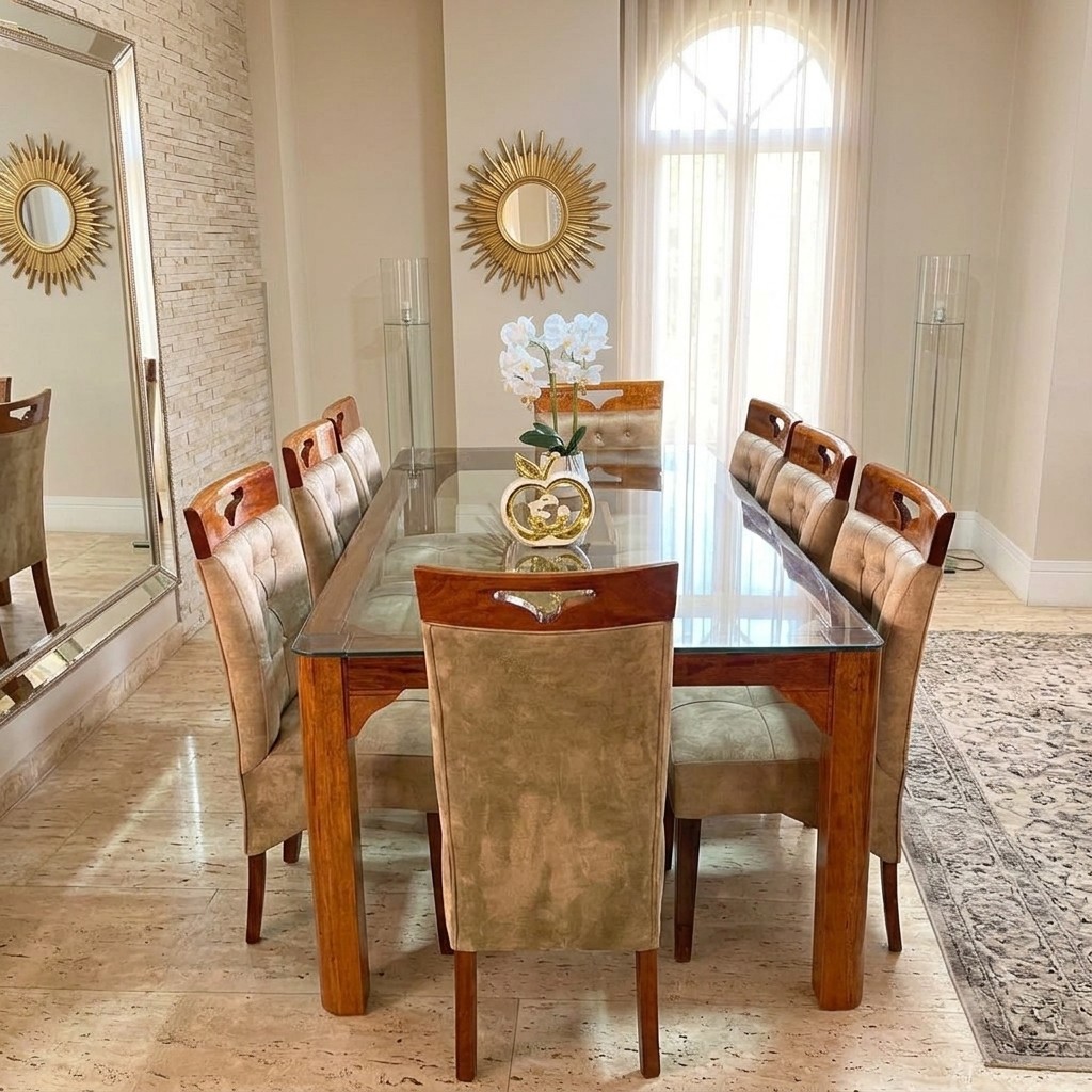 Juego de Comedor Elegante 8 Sillas con Tablero de Vidrio