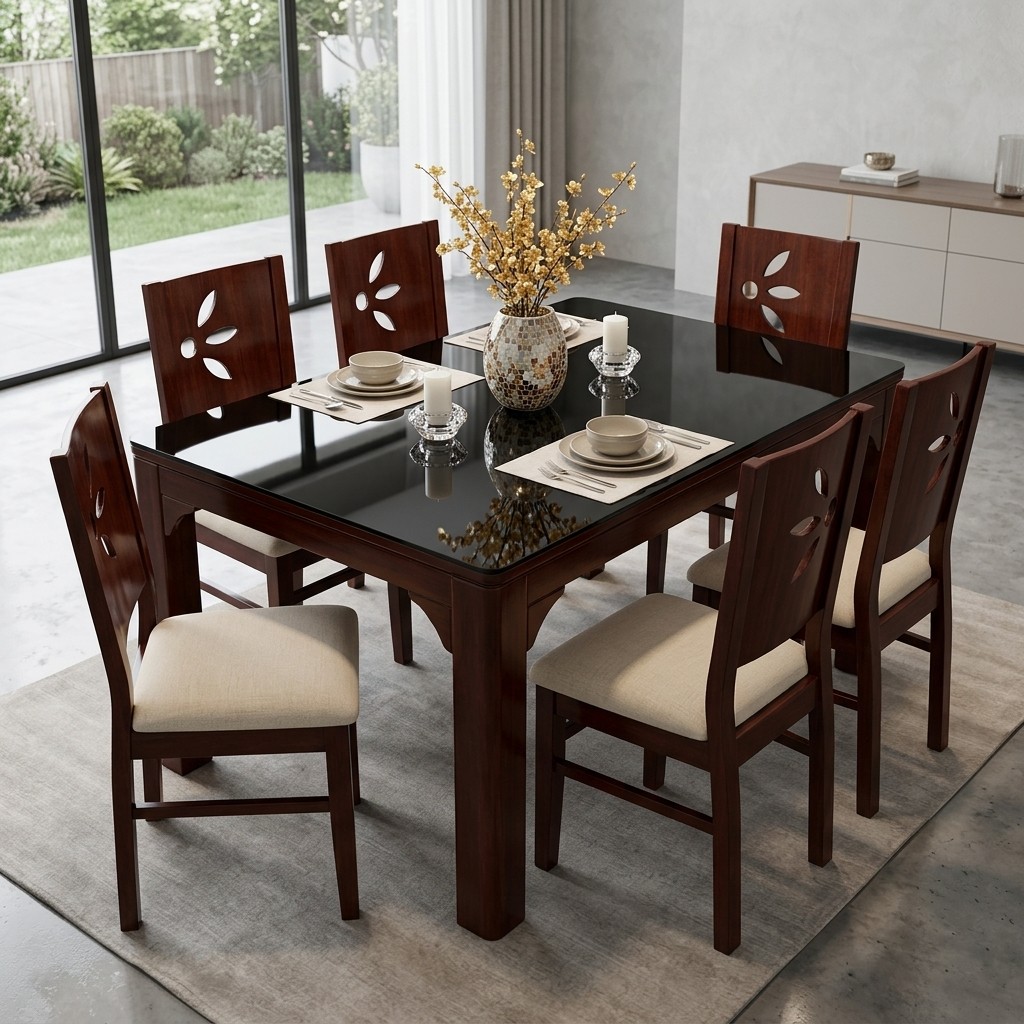 Juego de Comedor Nogal de 8 Sillas con Vidrio
