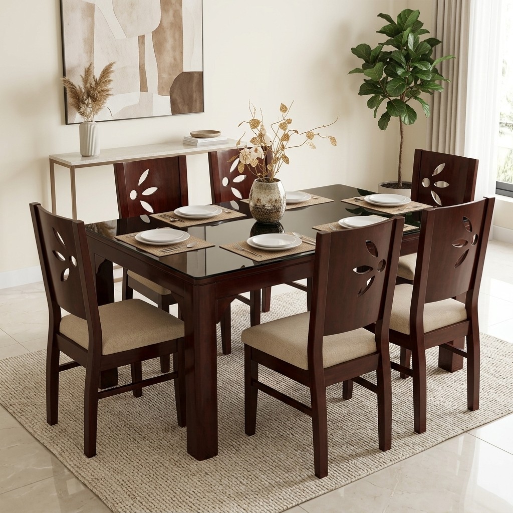 Juego de Comedor Nogal de 8 Sillas con Vidrio