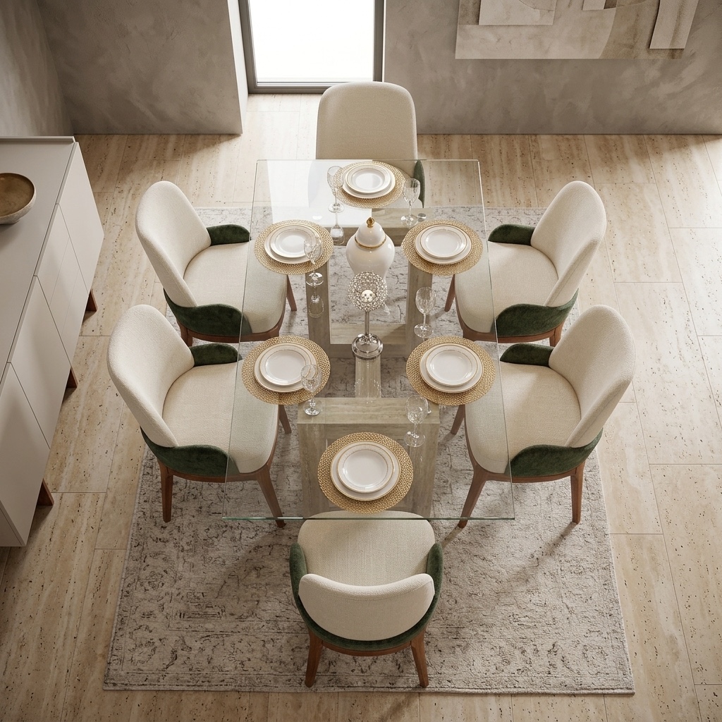 Juego de Comedor 6 Sillas Mármol y Vidrio Dual