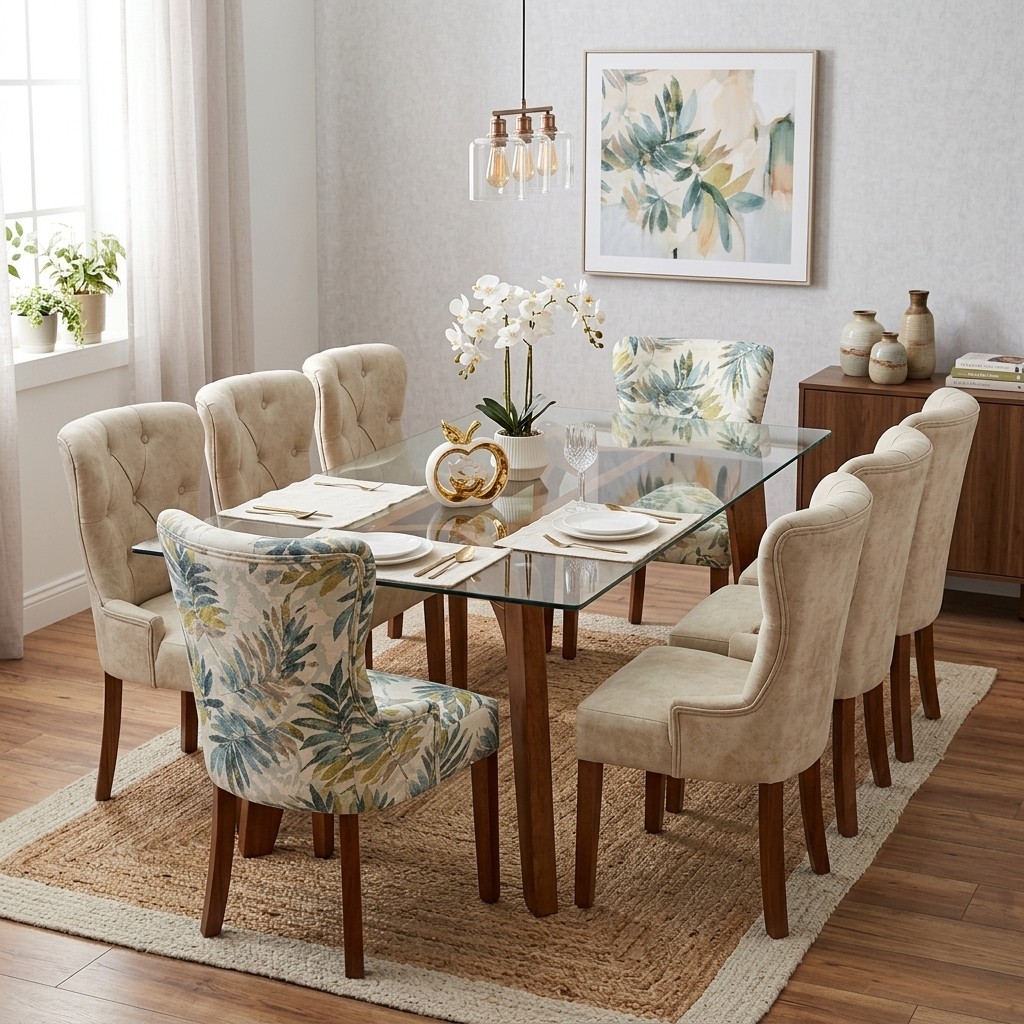 Juego de Comedor 8 Sillas Base Araña con Vidrio