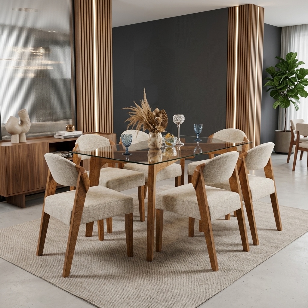 Juego De Comedor 6 Sillas Madera Y Vidrio Pulido