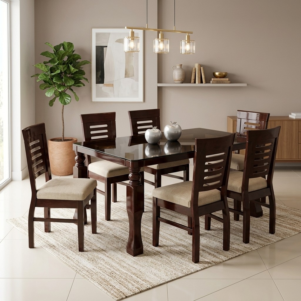 Juego de Comedor 6 Sillas Nogal con Tapiz Beige
