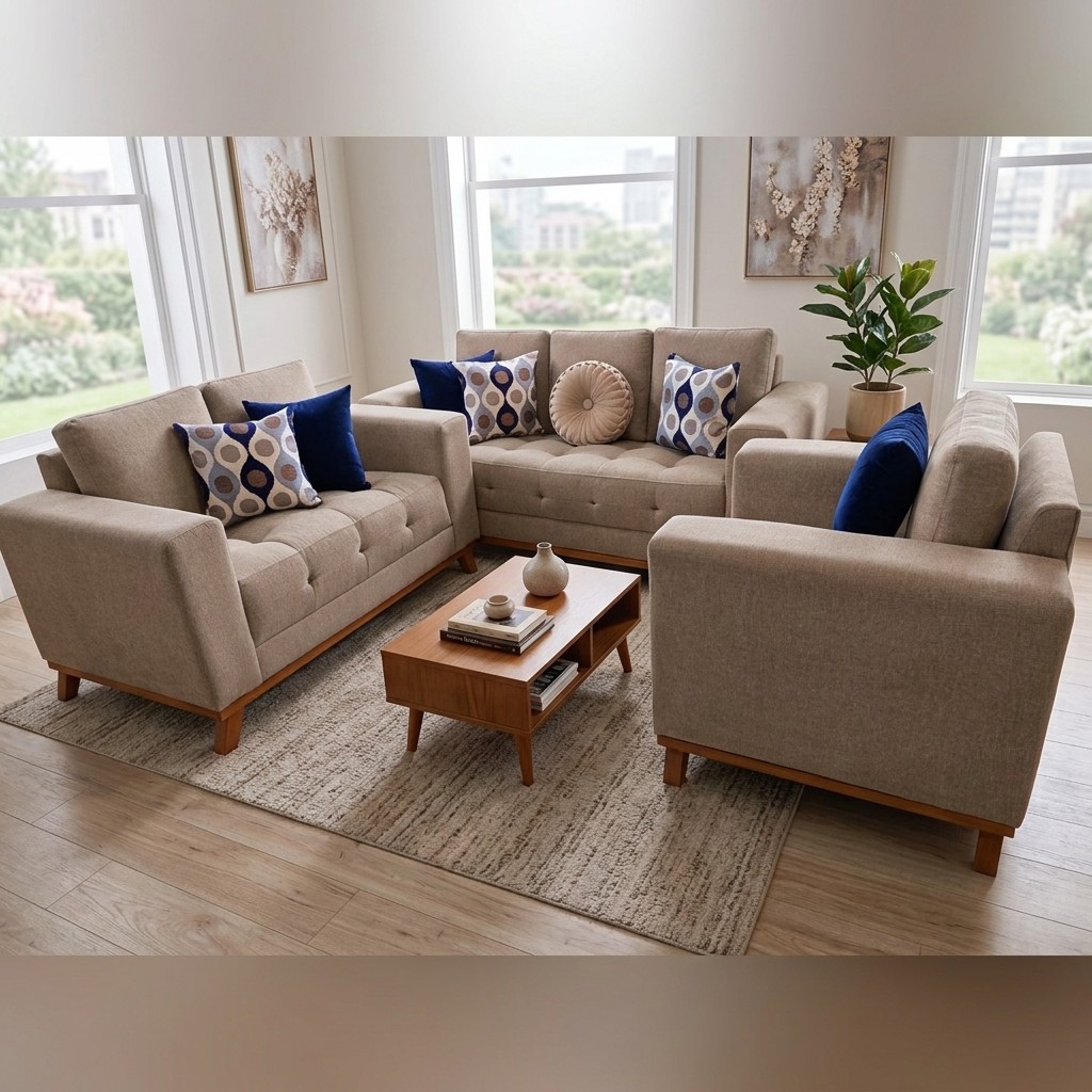 Juego de Sala 3 2 1 Contemporáneo Beige Confort
