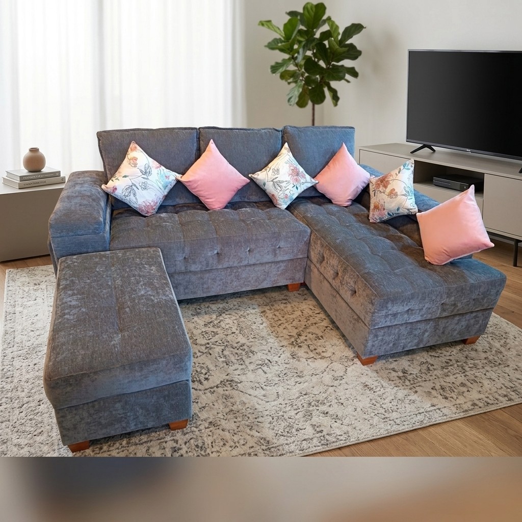 Juego de Sala Seccional Mini Gris con Puff