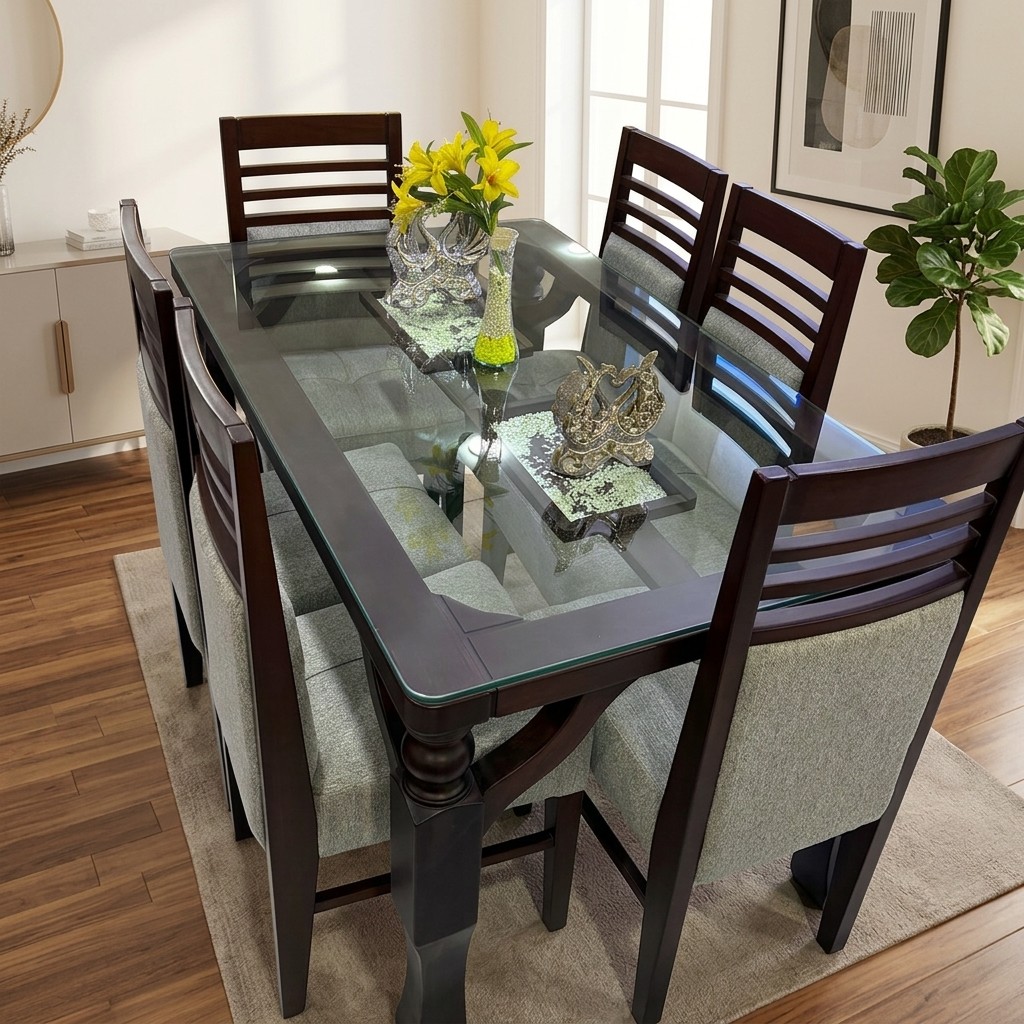 Juego de Comedor 6 Sillas Nogal con Tablero de Vidrio