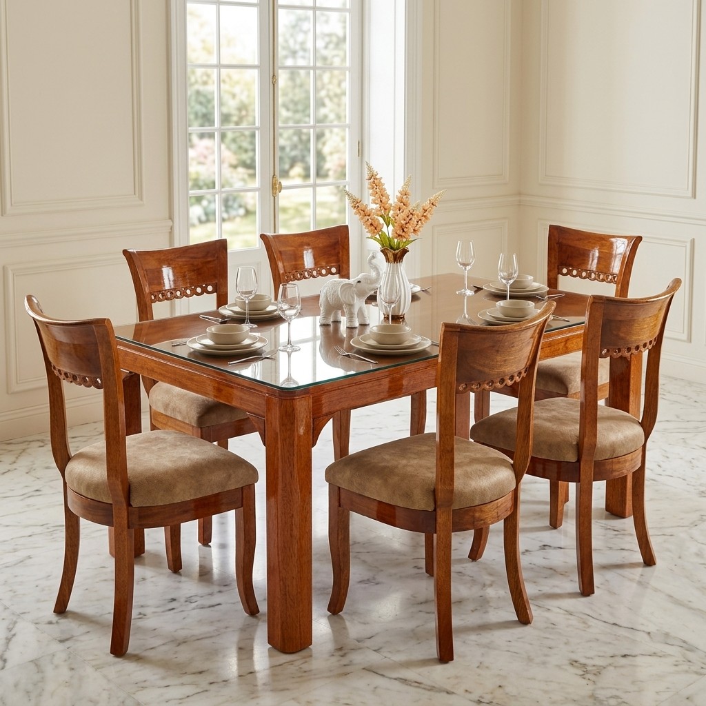 Juego de Comedor Clásico 8 Sillas en Madera y Vidrio