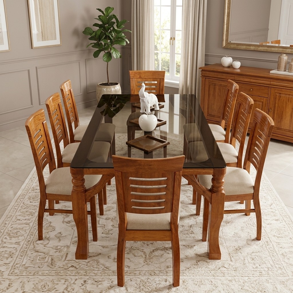 Juego de Comedor Clásico 8 Sillas con Tablero de Vidrio