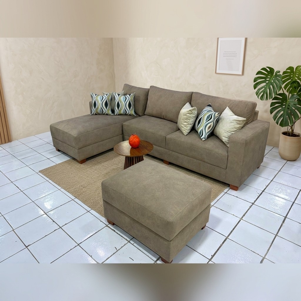 Sofá Seccional Moderno con Chaise Longue y Baúl Otomán