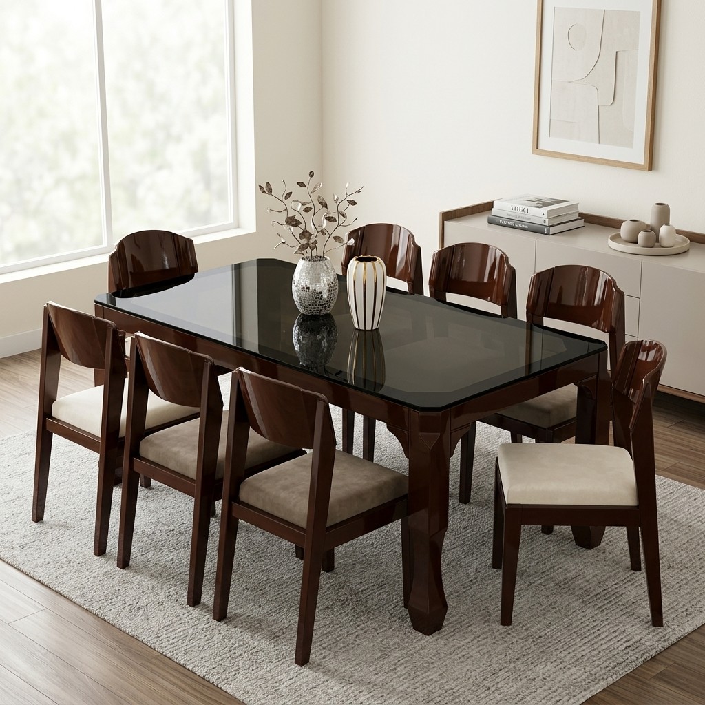 Juego de Comedor 8 Sillas Nogal con Tablero de Vidrio
