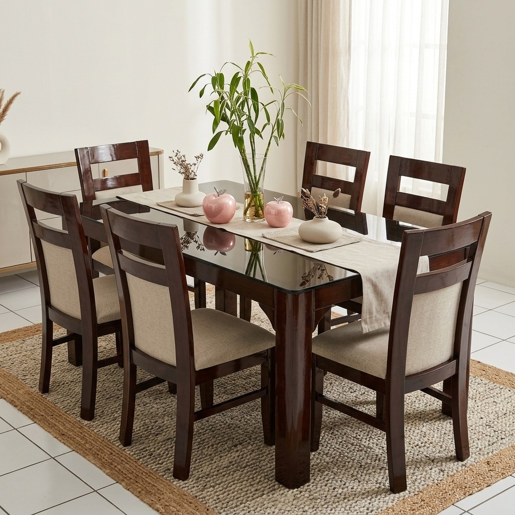 Juego de Comedor 8 Sillas Nogal y Tapiz Beige