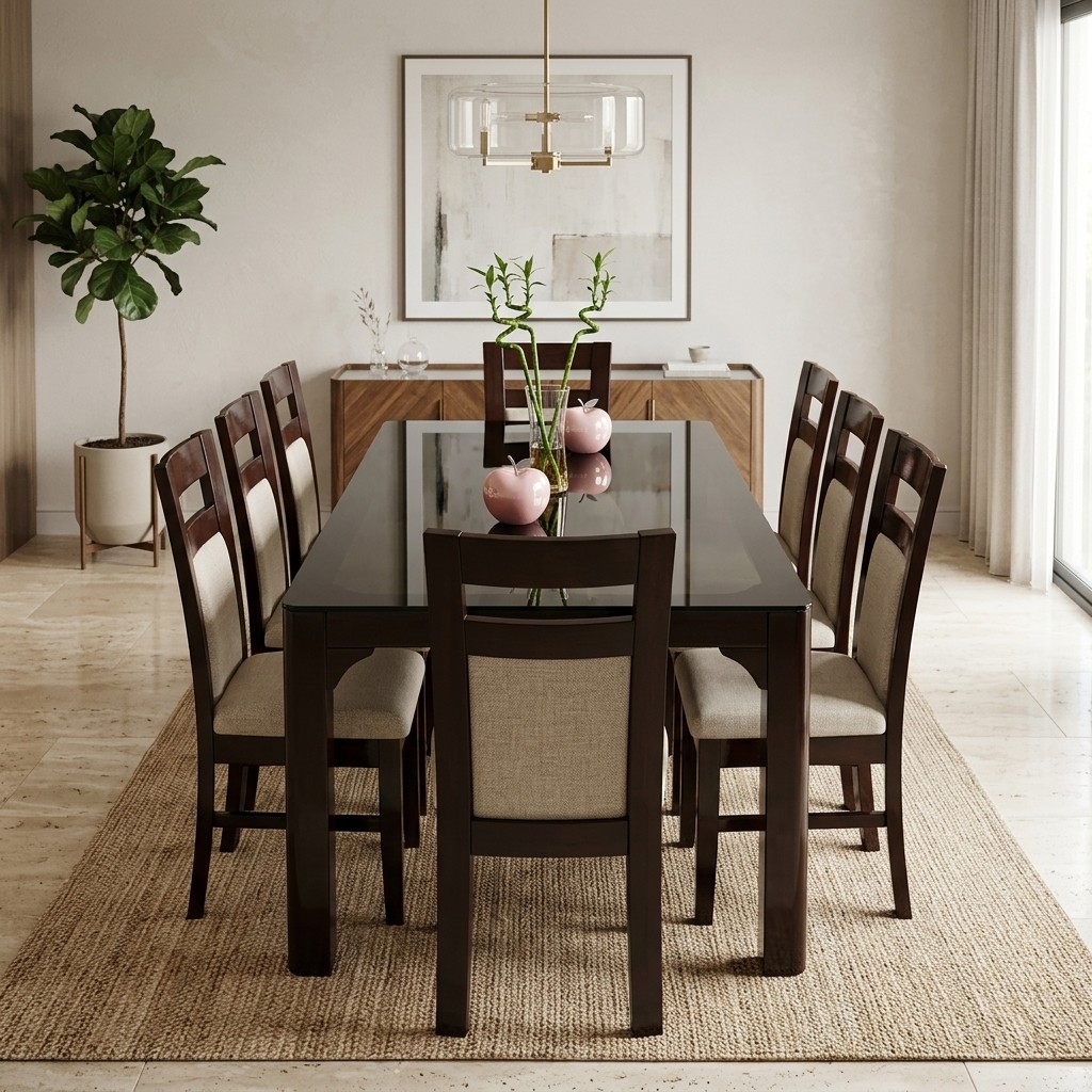 Juego de Comedor 8 Sillas Nogal y Tapiz Beige