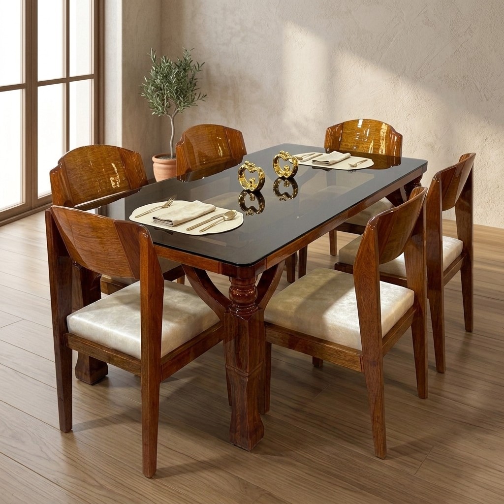 Juego de Comedor 6 Sillas con Tablero de Vidrio