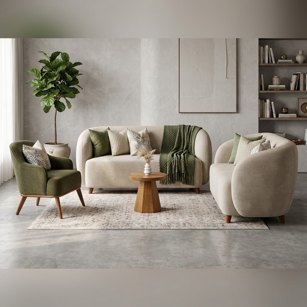 Juego de Sala Curva Contemporánea con Butaca Verde