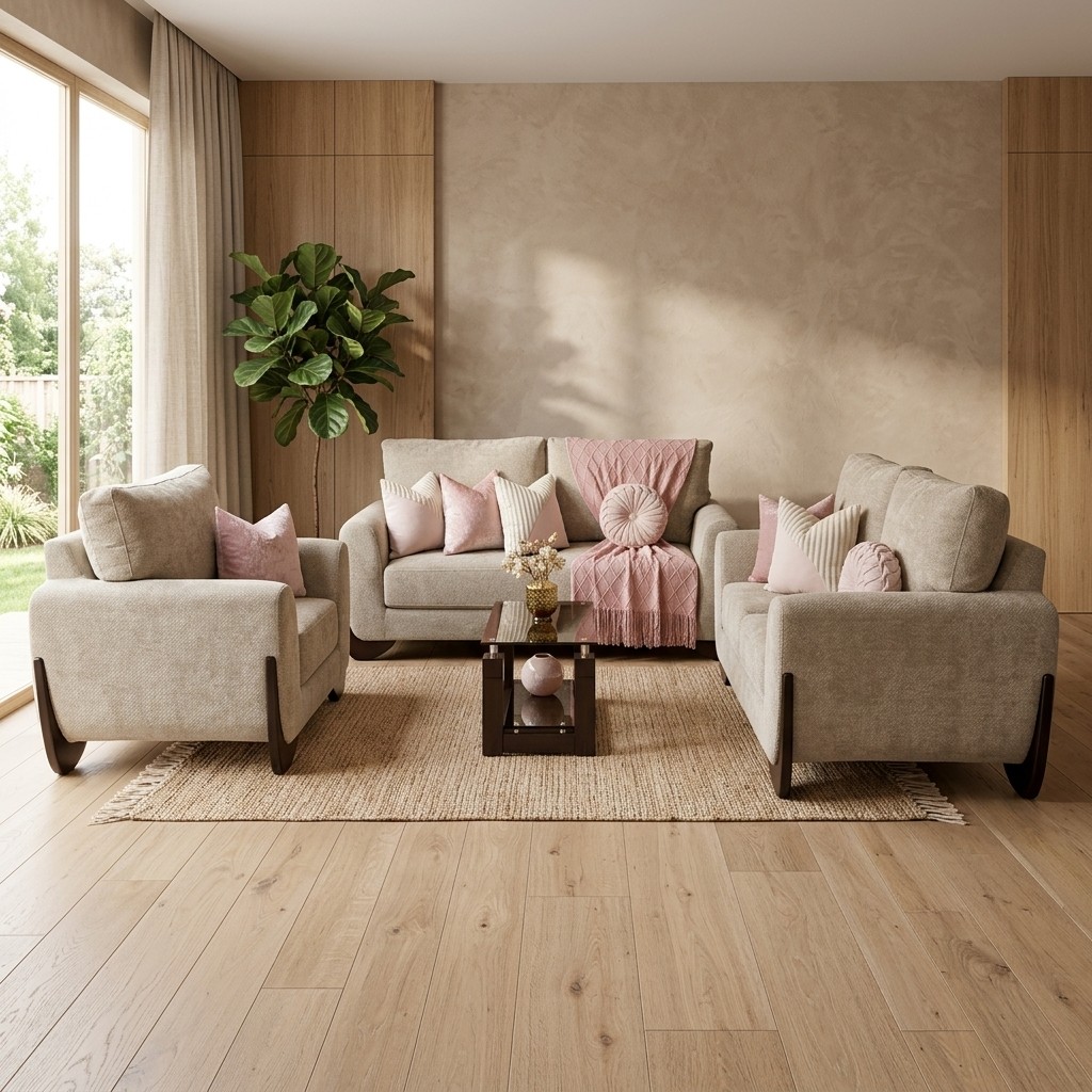 Juego de Sala 3-2-1 Contemporáneo Beige Confort