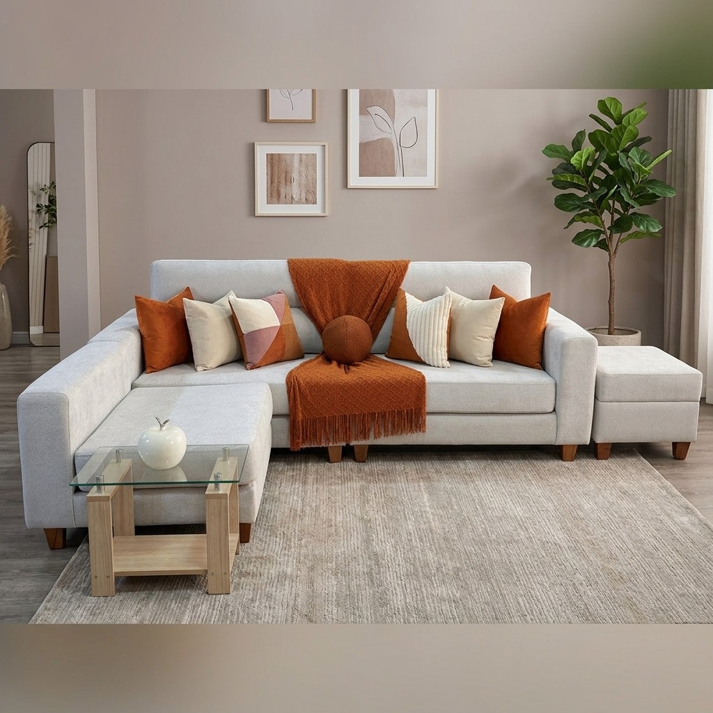 Sofá Seccional Moderno con Chaise y Banqueta Gris