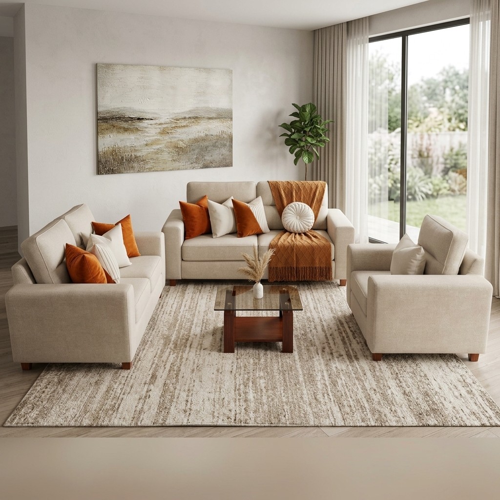 Juego de Sala 3-2-1 Contemporáneo Beige Confort