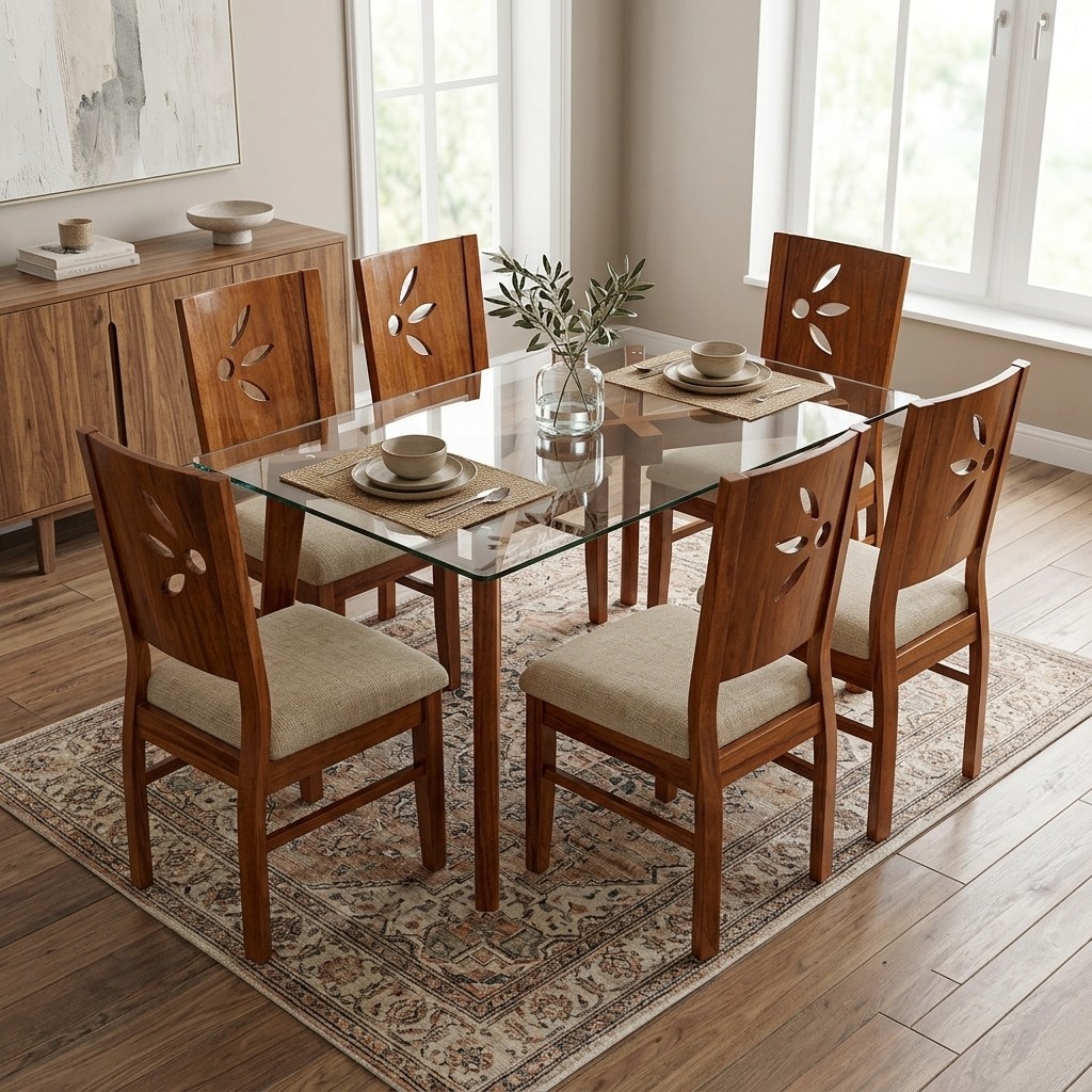 Juego de Comedor 6 Sillas de Madera y Vidrio