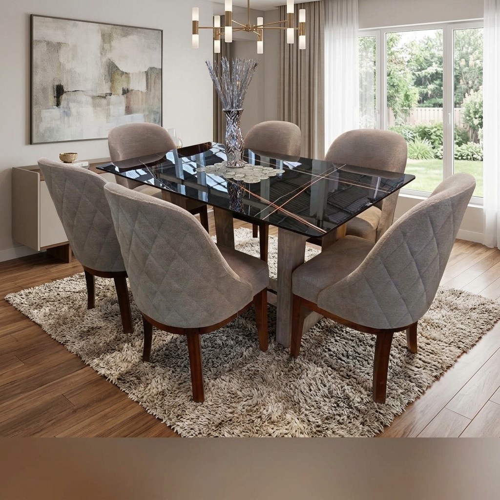 Juego de Comedor Moderno 6 Sillas Top Negro Elegante