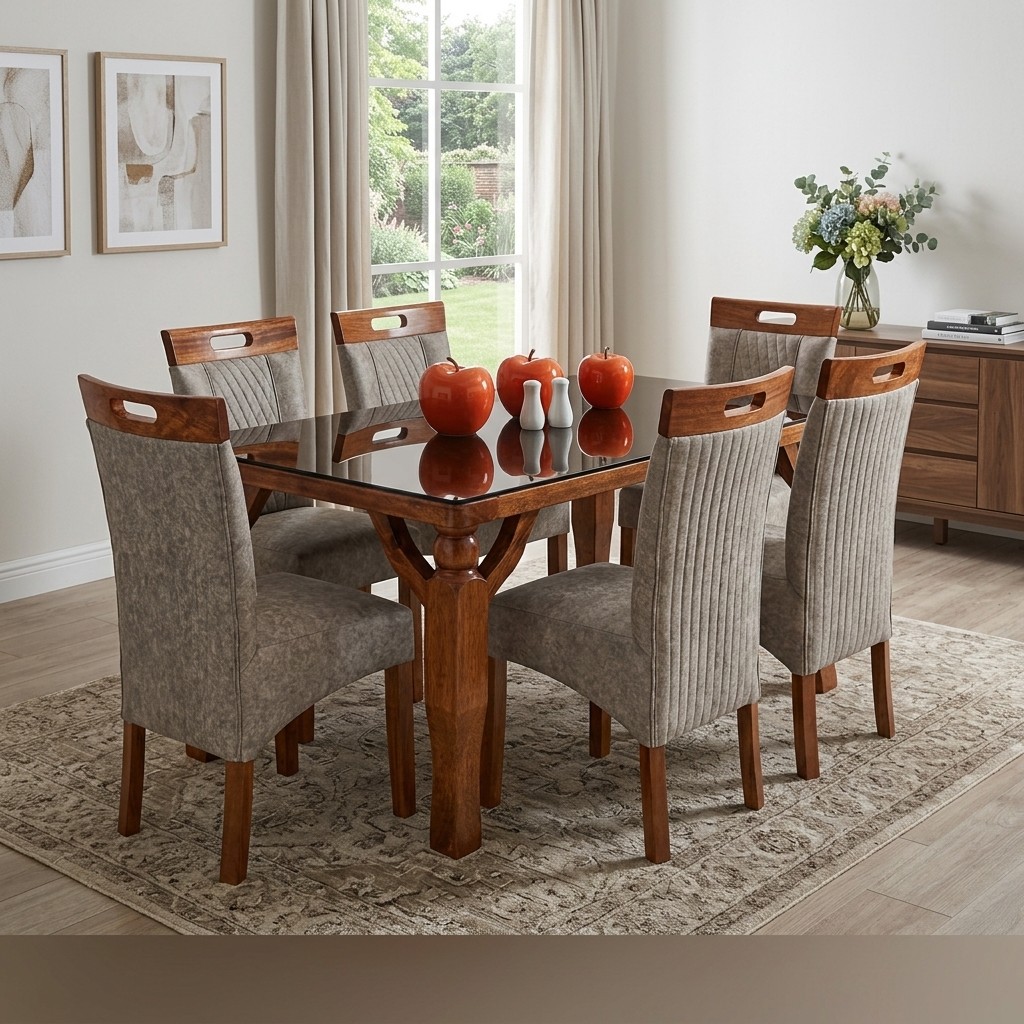 Juego de Comedor 6 Sillas Elegance Madera y Vidrio