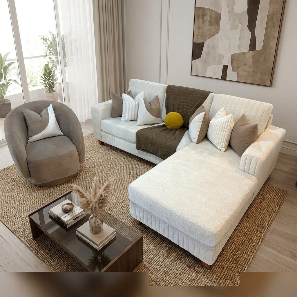 Juego de Sala Seccional con Chaise Longue y Butaca