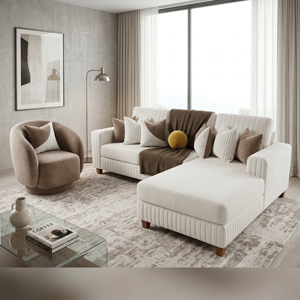 Juego de Sala Seccional con Chaise Longue y Butaca