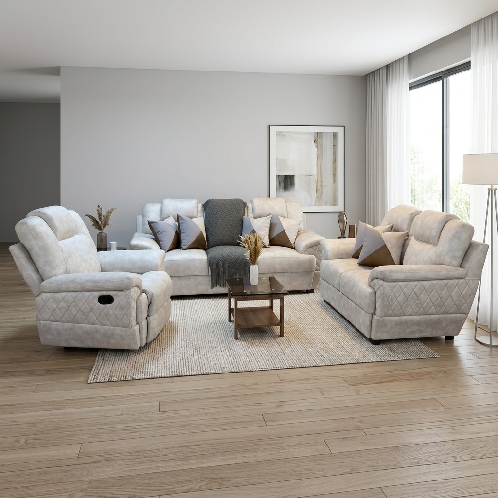 Juego De Sala 3-2-1 Reclinable En Cuero