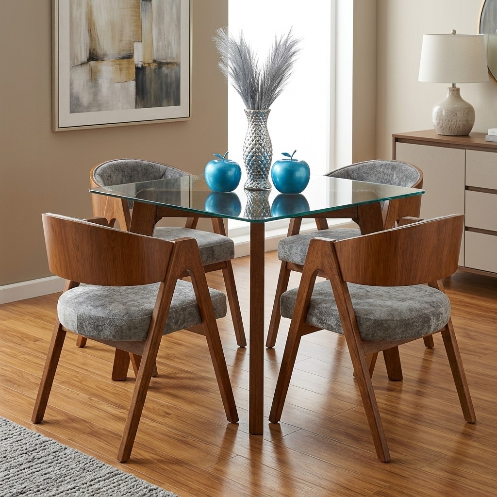 Juego de Comedor Moderno 4 Sillas con Mesa de Vidrio