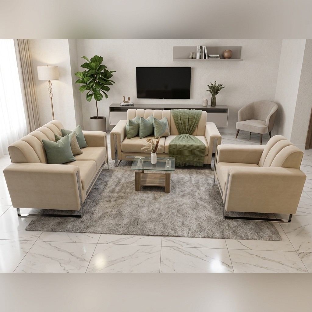 Juego de Sala 3-2-1 Moderno con Patas de Acero