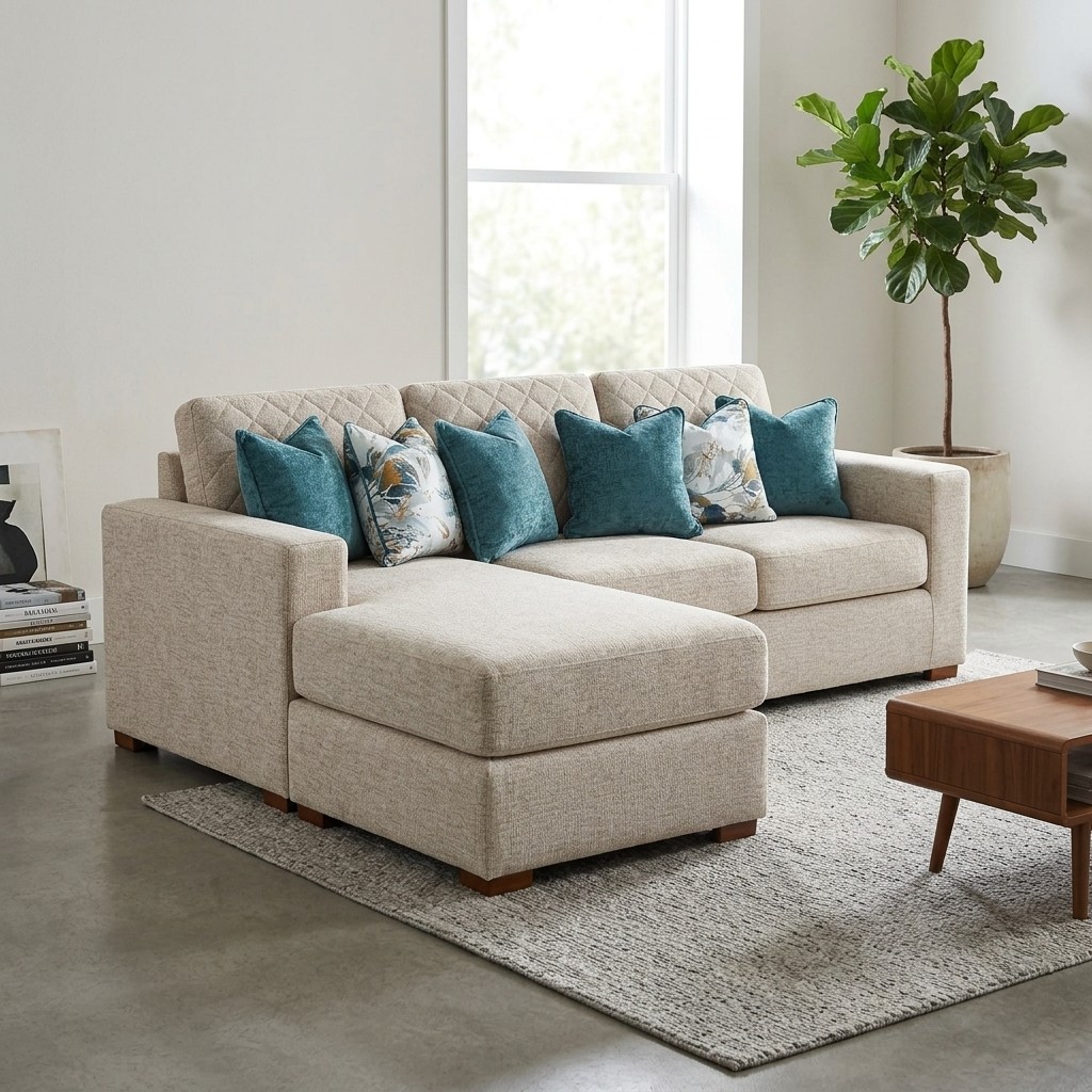 Sofá Seccional en L con Chaise Longue Beige