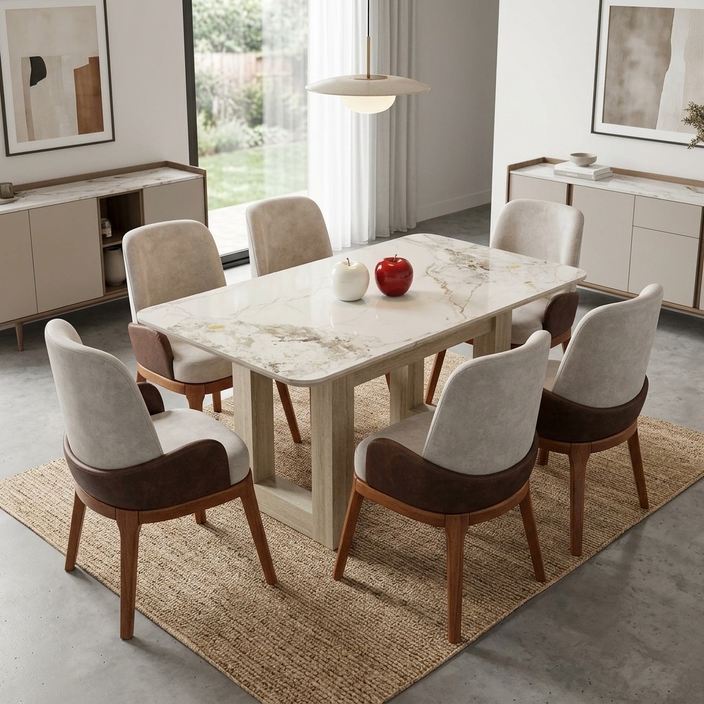 Juego De Comedor 6 Sillas Tablero De Piedra Sinterizada