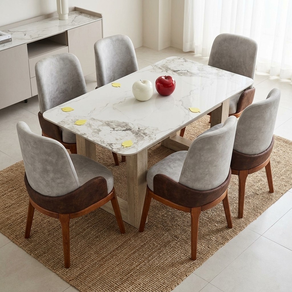Juego De Comedor 6 Sillas Tablero De Piedra Sinterizada