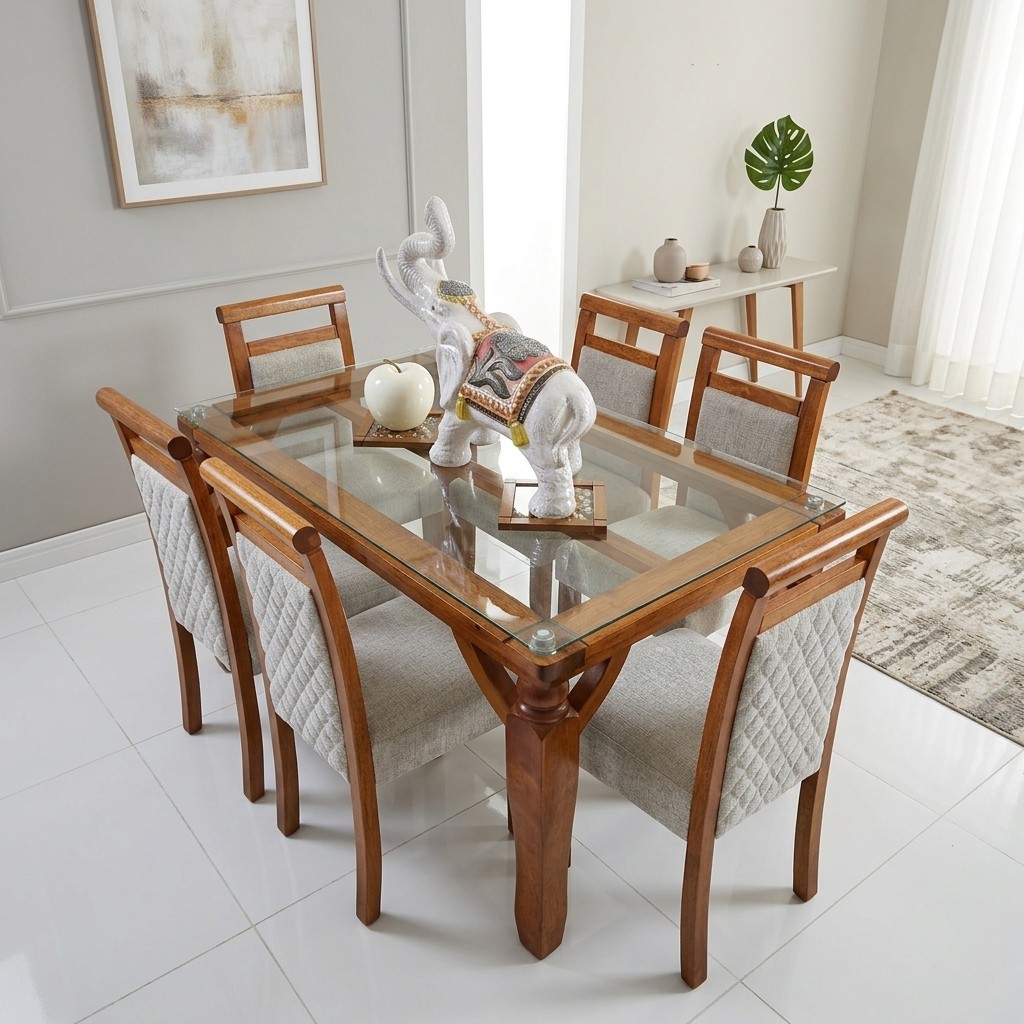 Juego de Comedor 6 Sillas con Mesa de Vidrio y Madera