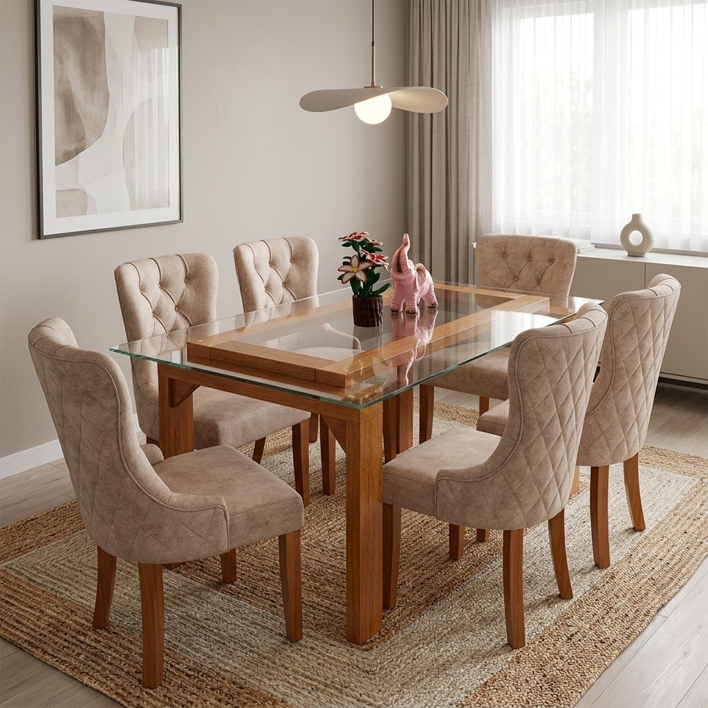 Juego de Comedor 6 Sillas Elegance Cristal y Madera