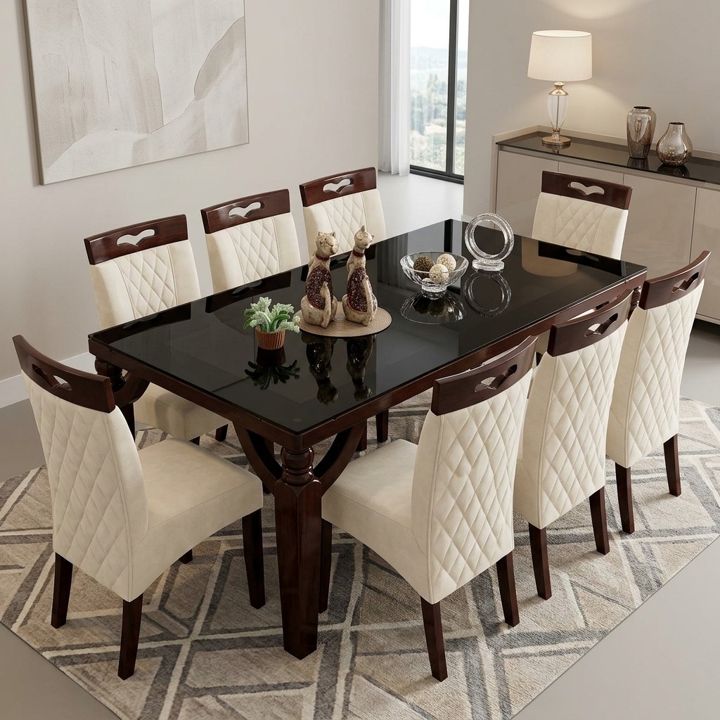 Juego de Comedor 8 Sillas Nogal con Vidrio Templado