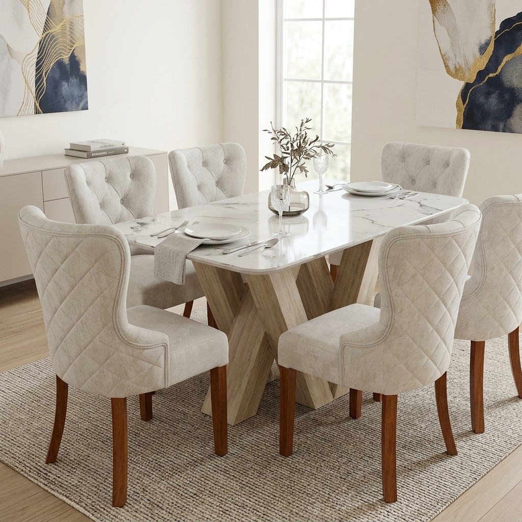 Juego De Comedor 6 Sillas Tablero De Piedra Sinterizada