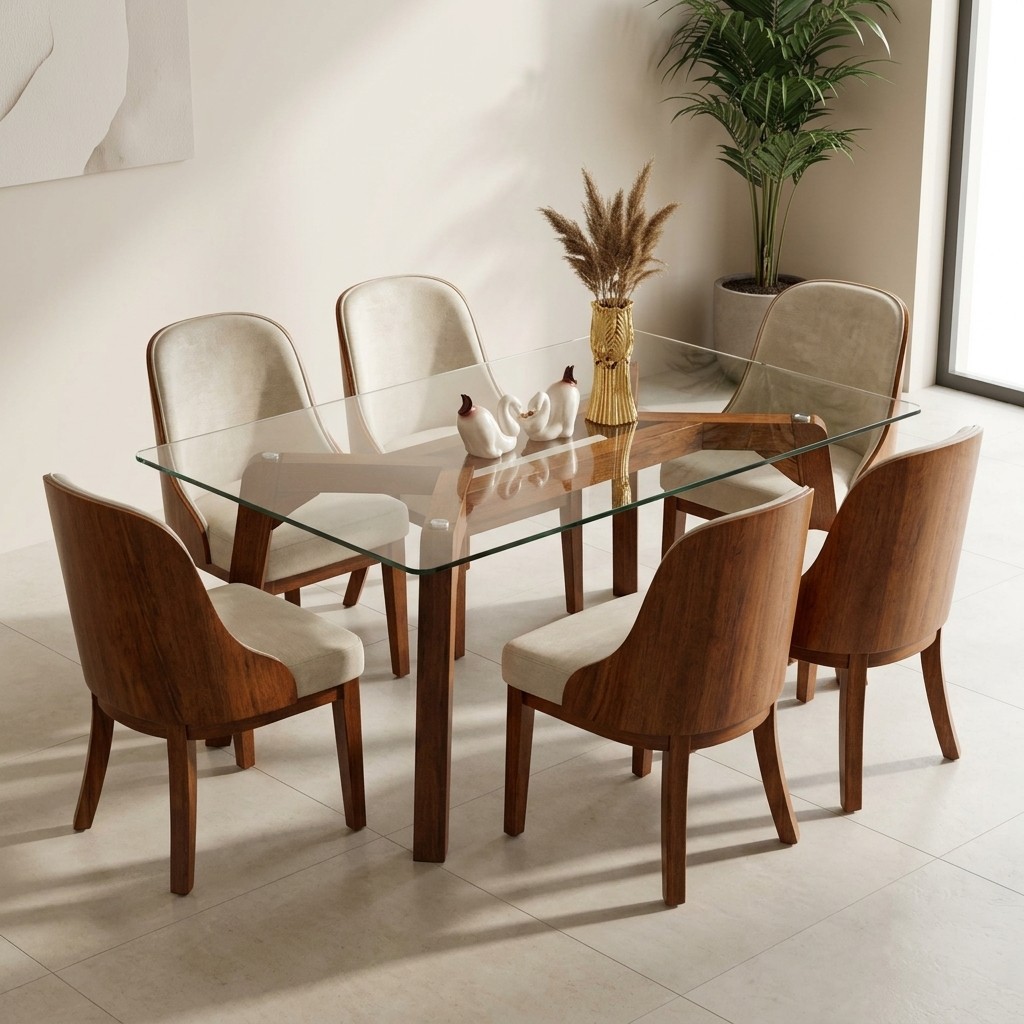 Juego de Comedor 6 Sillas Moderno con Tablero de Vidrio