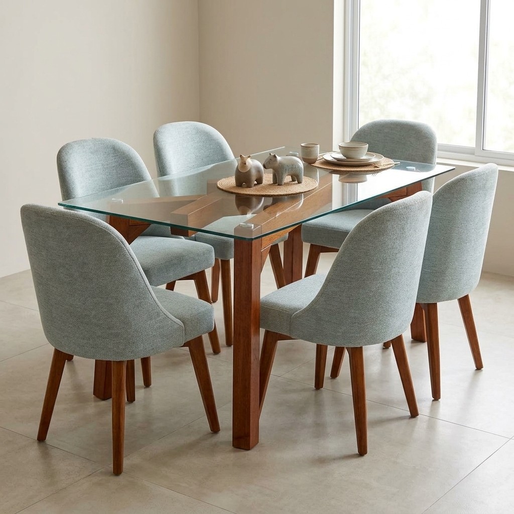Juego de Comedor 6 Sillas Base Michi y Vidrio