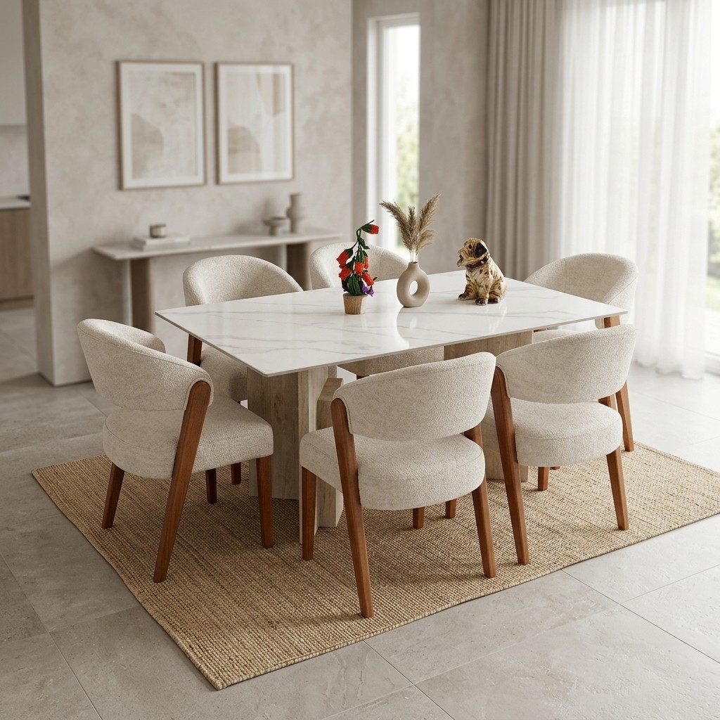 Juego de Comedor 6 Sillas Tablero de Piedra