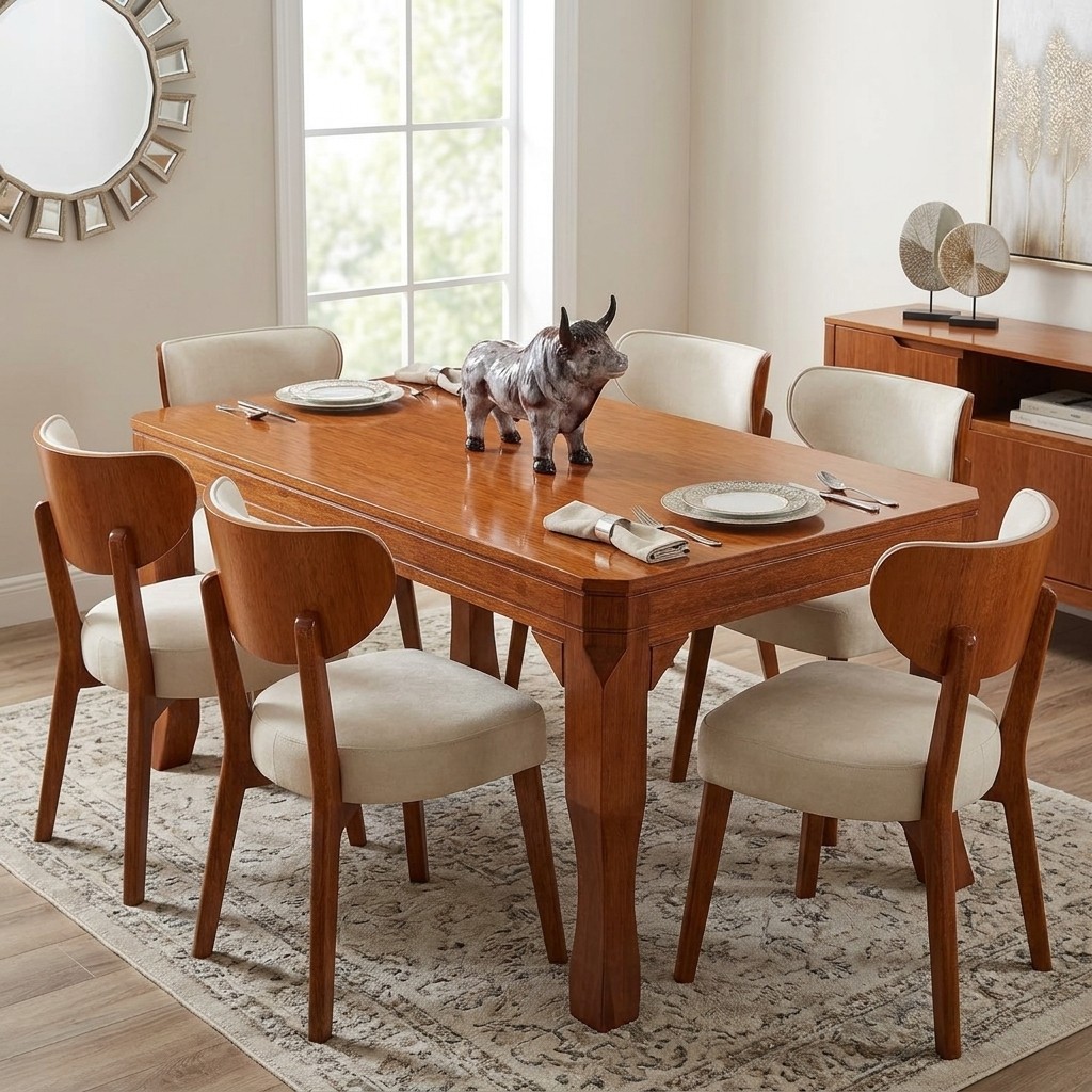 Juego de Comedor 6 Sillas Madera Contemporáneo Beige