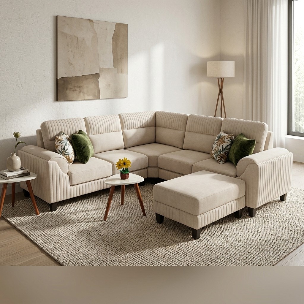 Juego de Sala Seccional Modular con Otomán Beige
