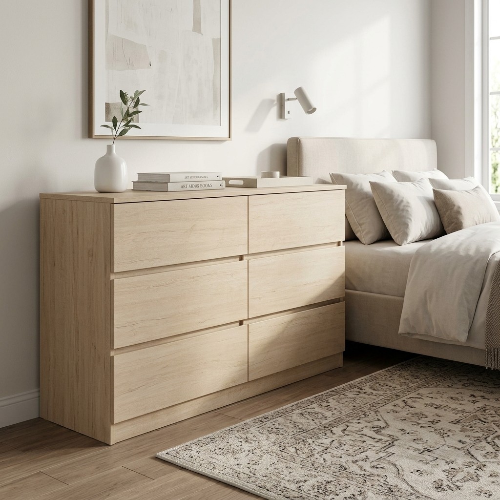 Cómoda Minimalista 6 Cajones Roble Claro