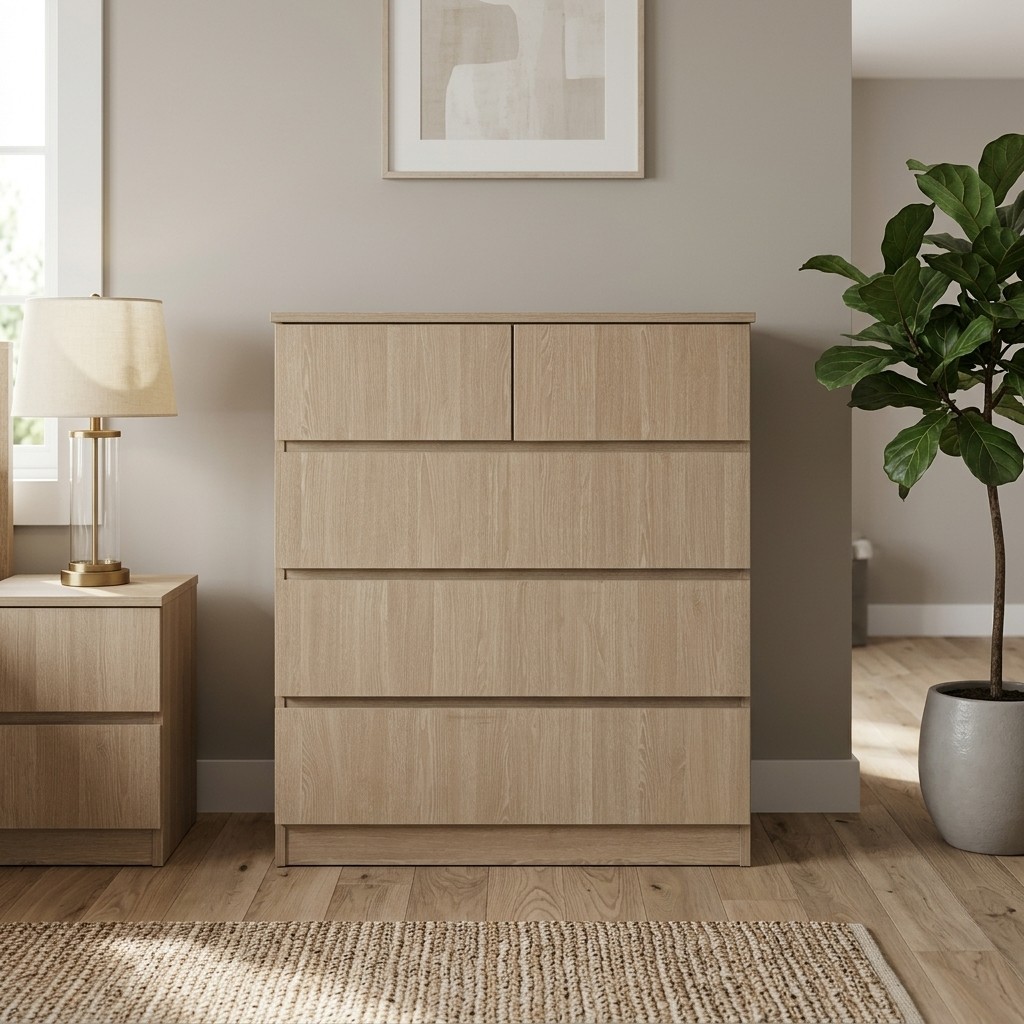 Cómoda Cajonera 5 Cajones Melamina Roble Claro