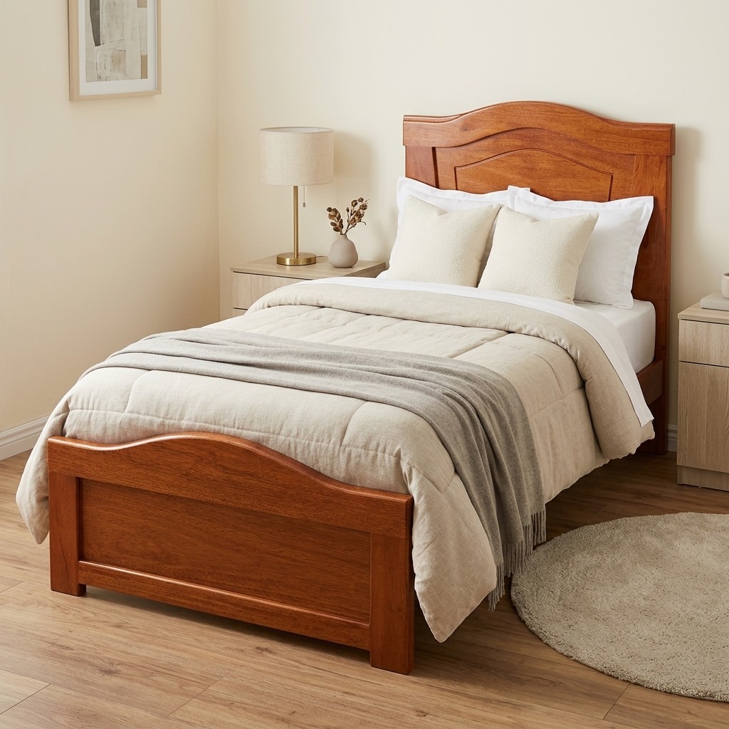 Cama 1.5 Plazas en Madera Maciza Acabado Cálido