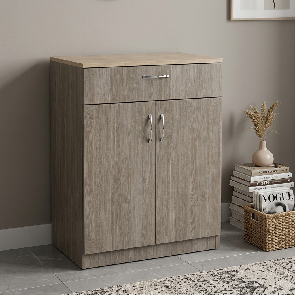 Zapatera Organizadora 2 Puertas y 1 Cajón Roble Gris
