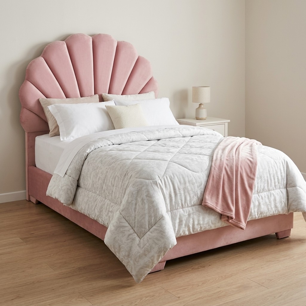 Cama 1.5 Plazas Conchita Terciopelo Rosa